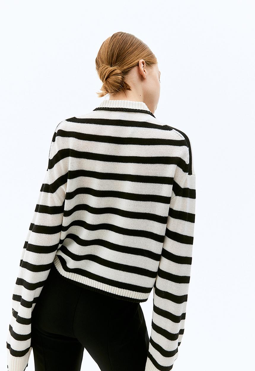 H&M - Short polo jumper - cream striped 