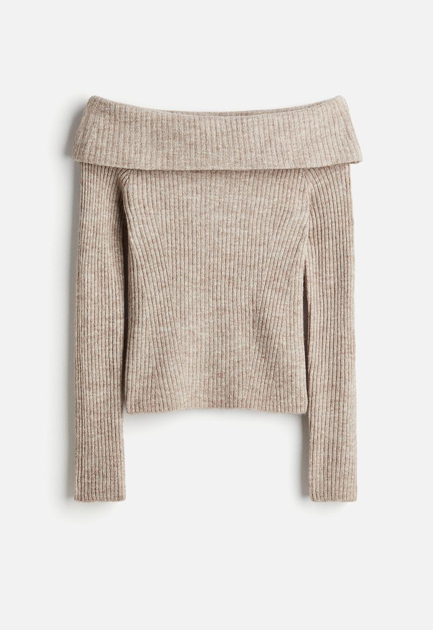 H&M - Off-the-shoulder jumper - beige marl 