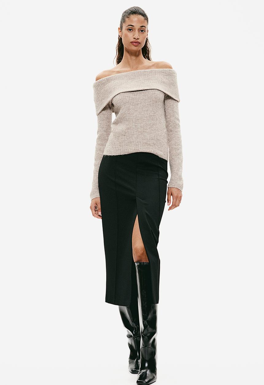 H&M - Off-the-shoulder jumper - beige marl 