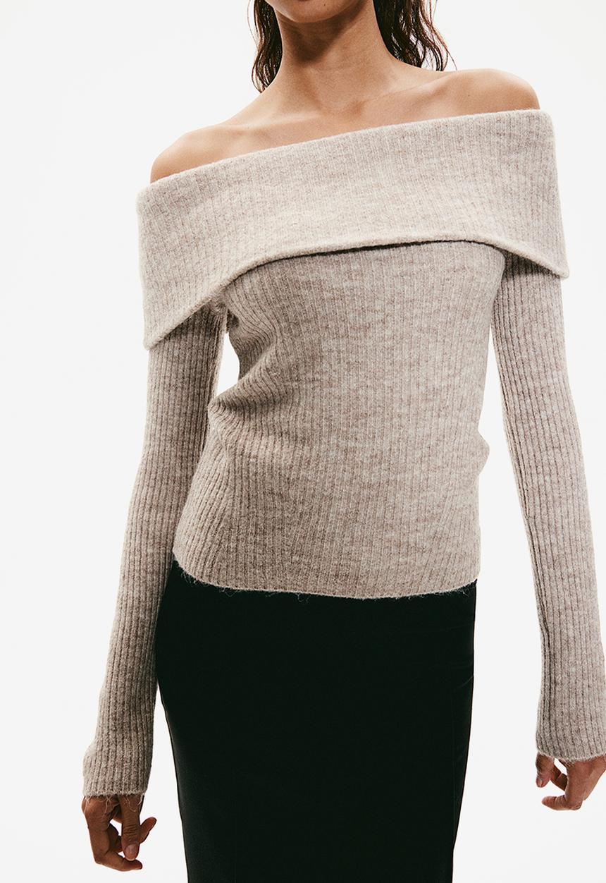H&M - Off-the-shoulder jumper - beige marl 