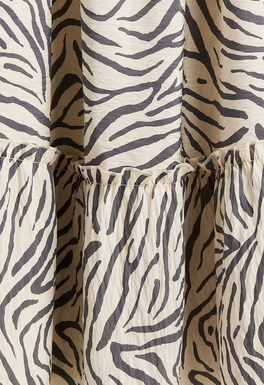 H&M - Tie-strap midi dress - light beige zebra print