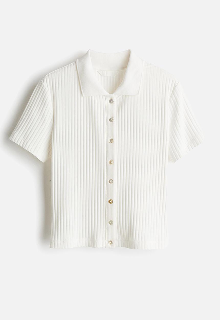 H&M - Ribbed polo shirt - white