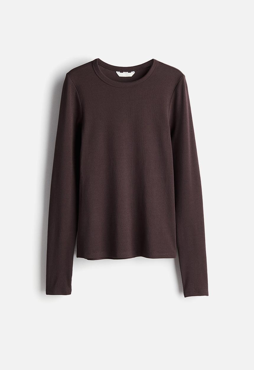 H&M - Long-sleeved jersey top - dark brown 