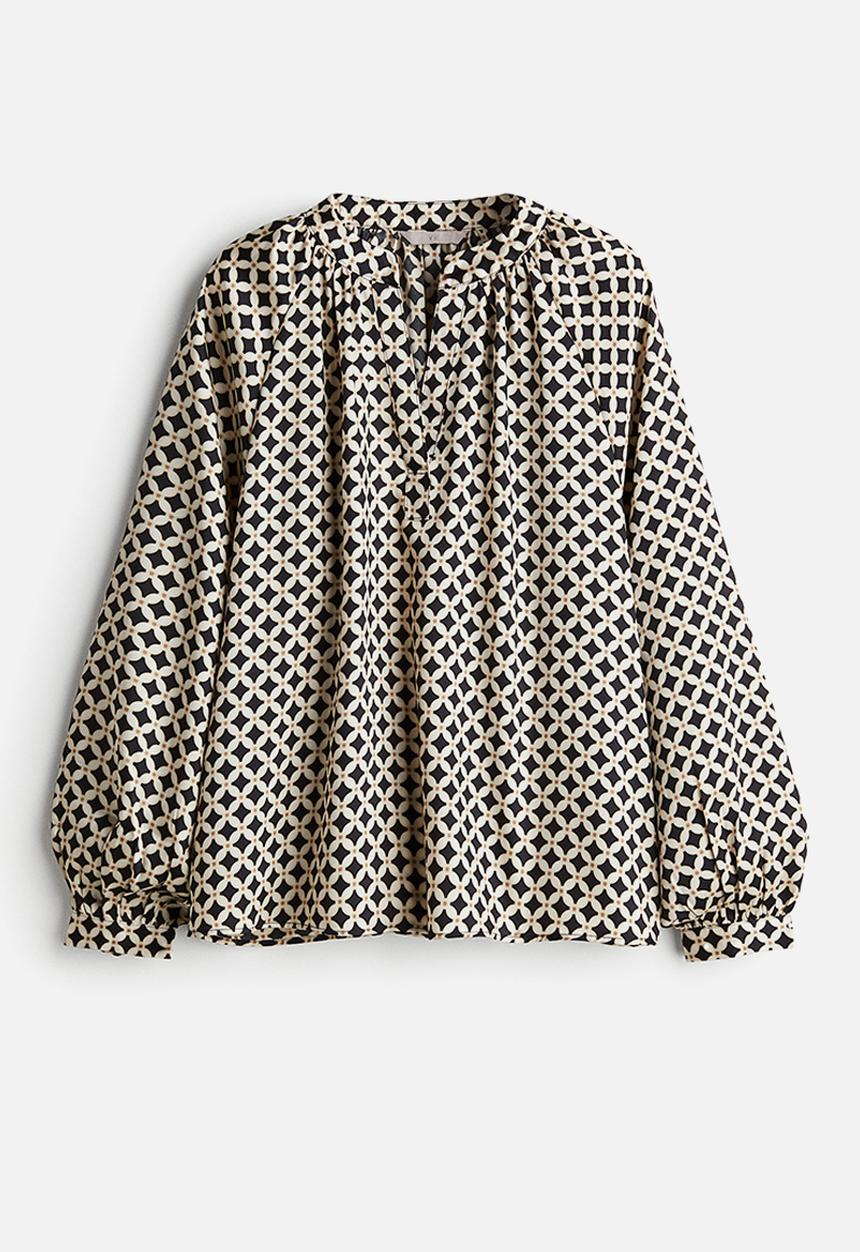 H&M - Balloon-sleeved blouse - cream patterned