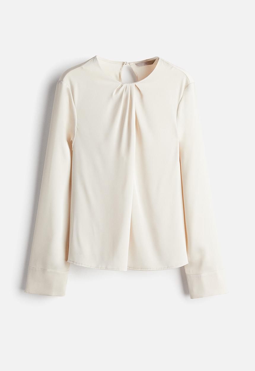H&M - Pleat-detail satin blouse - cream