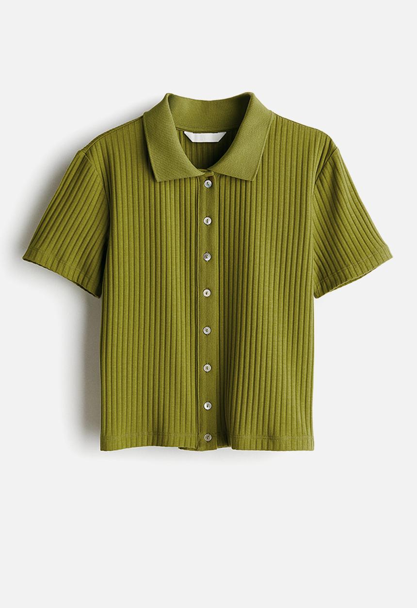 H&M - Ribbed polo shirt - olive green