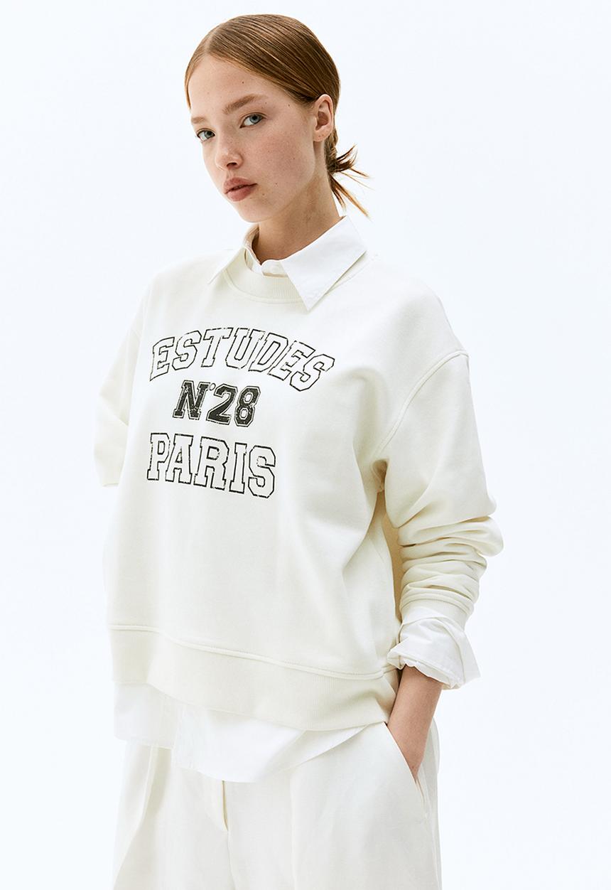 H&M - Oversized motif-front sweatshirt - cream & paris