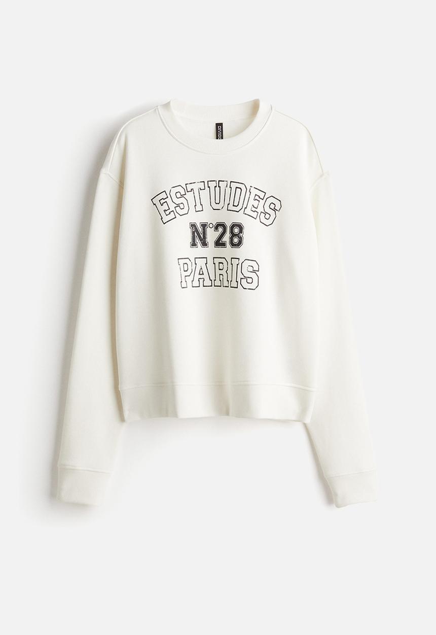 H&M - Oversized motif-front sweatshirt - cream & paris