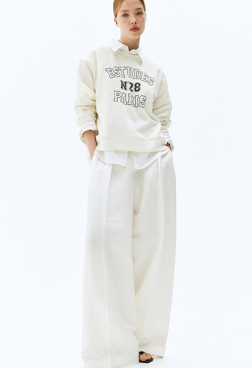 H&M - Oversized motif-front sweatshirt - cream & paris