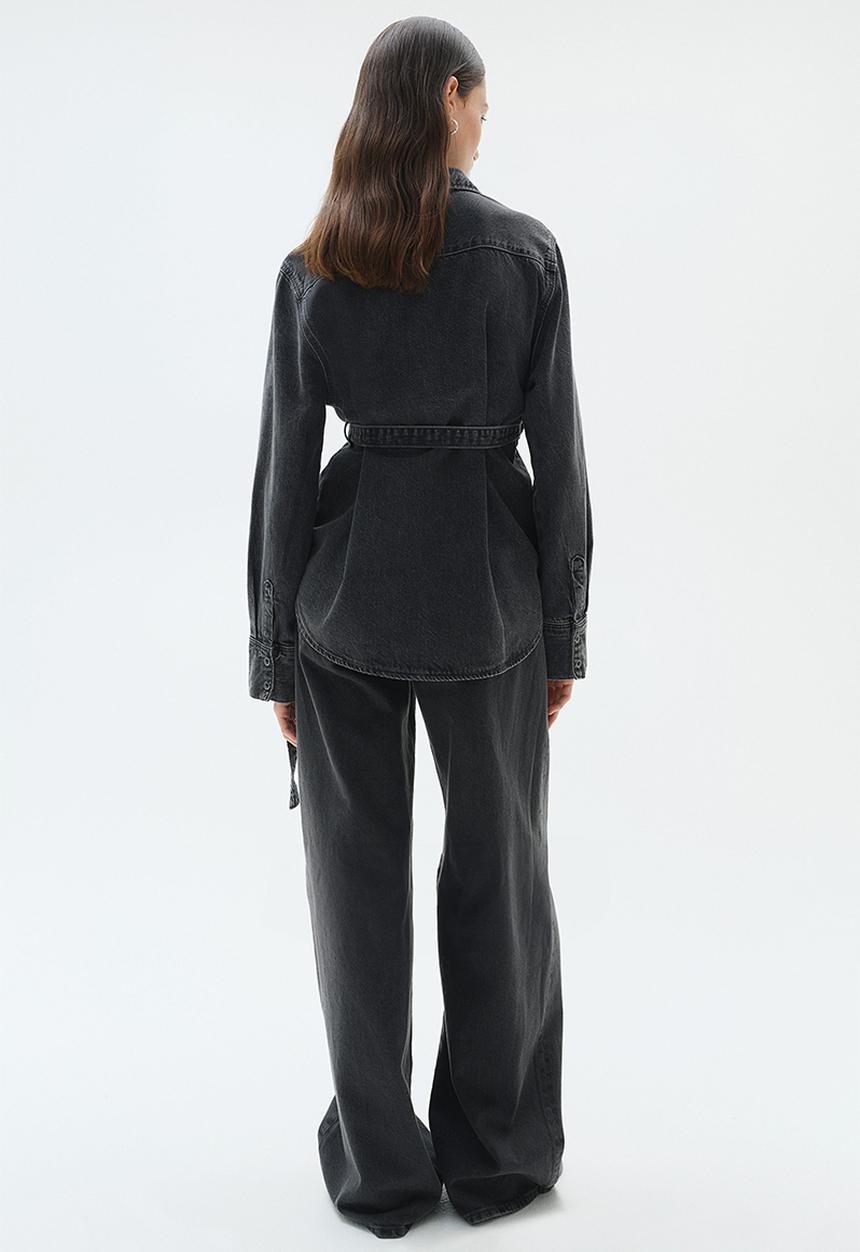 H&M - Mama tie-belt denim shirt - dark denim grey
