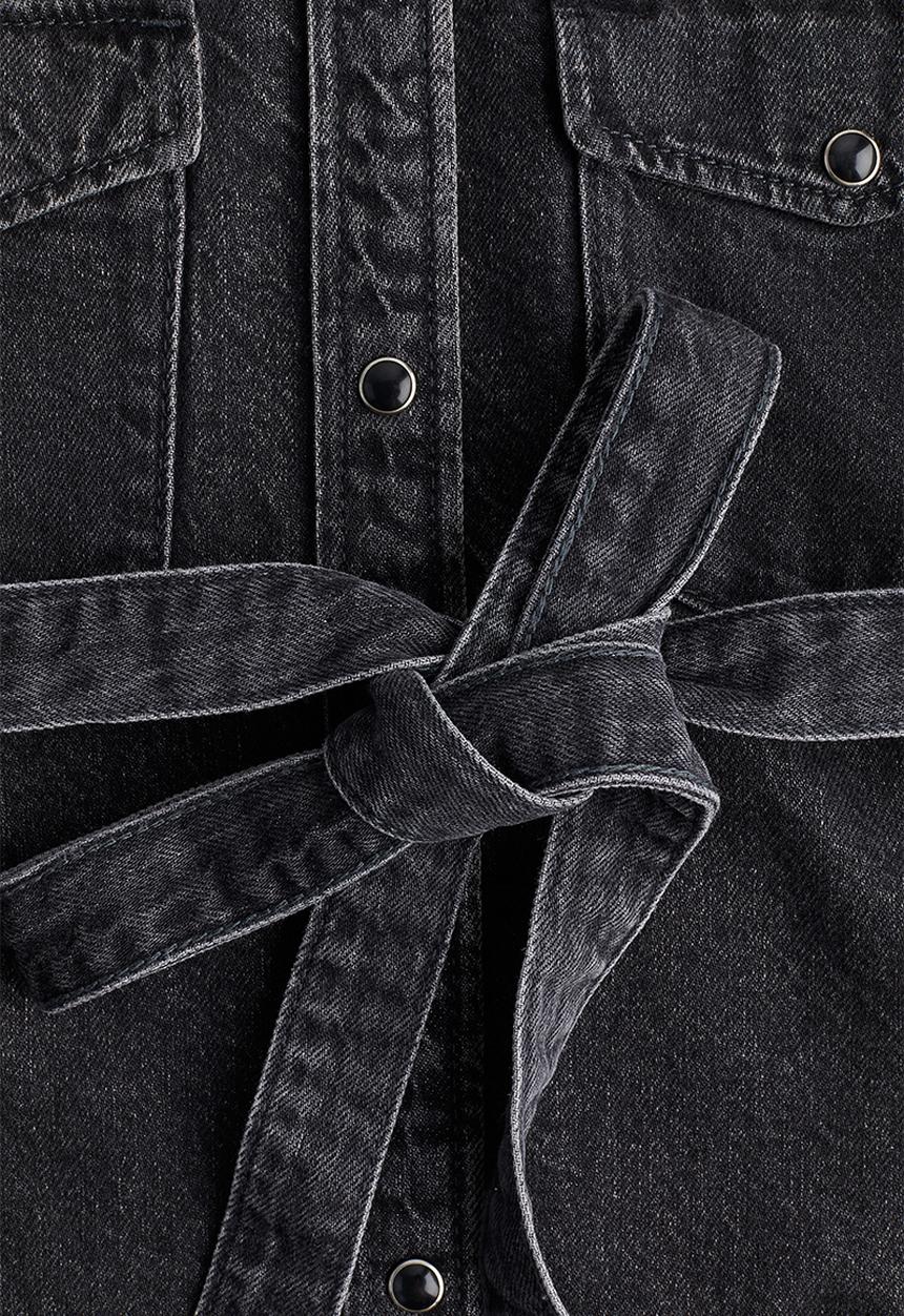H&M - Mama tie-belt denim shirt - dark denim grey