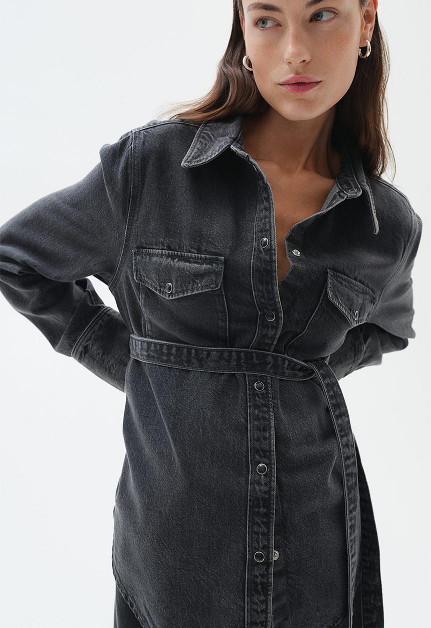H&M - Mama tie-belt denim shirt - dark denim grey