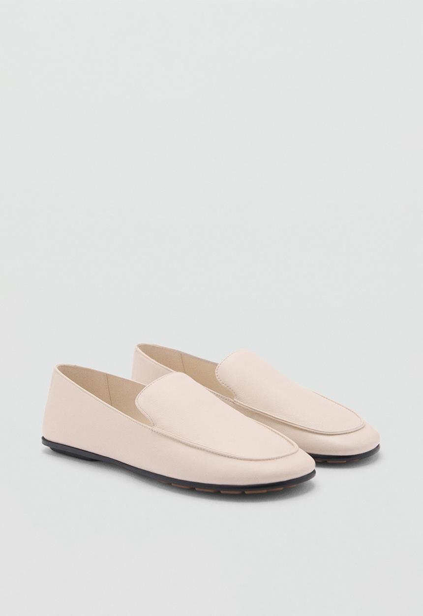 MANGO - Round leather loafer - white