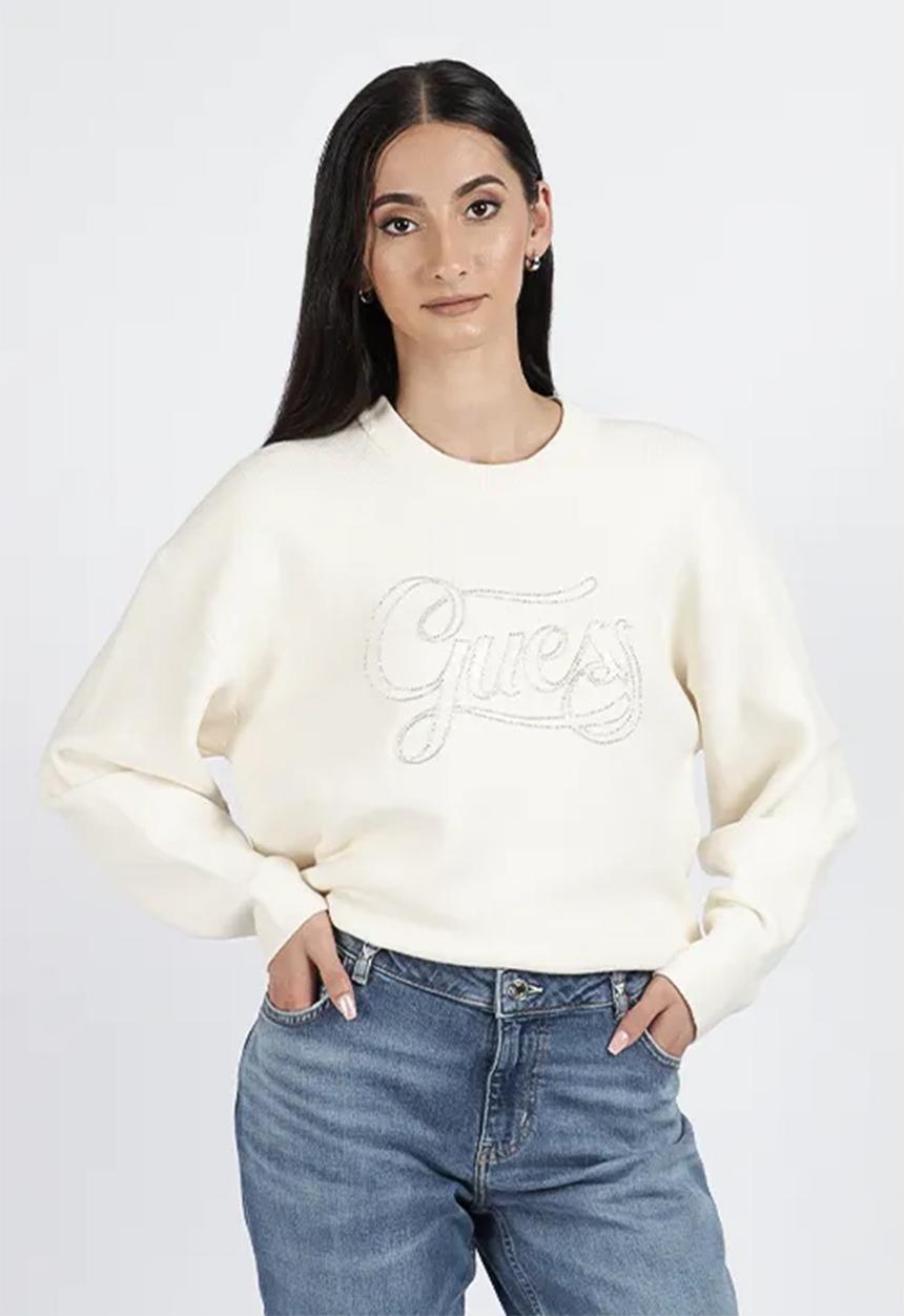 GUESS - Laura Logo Rn Ls Swtr - Cream White
