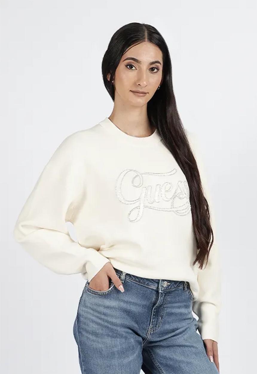 GUESS - Laura Logo Rn Ls Swtr - Cream White