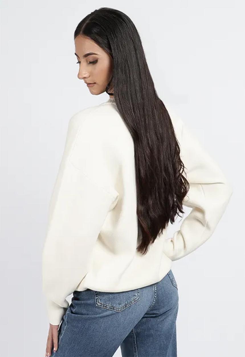 GUESS - Laura Logo Rn Ls Swtr - Cream White