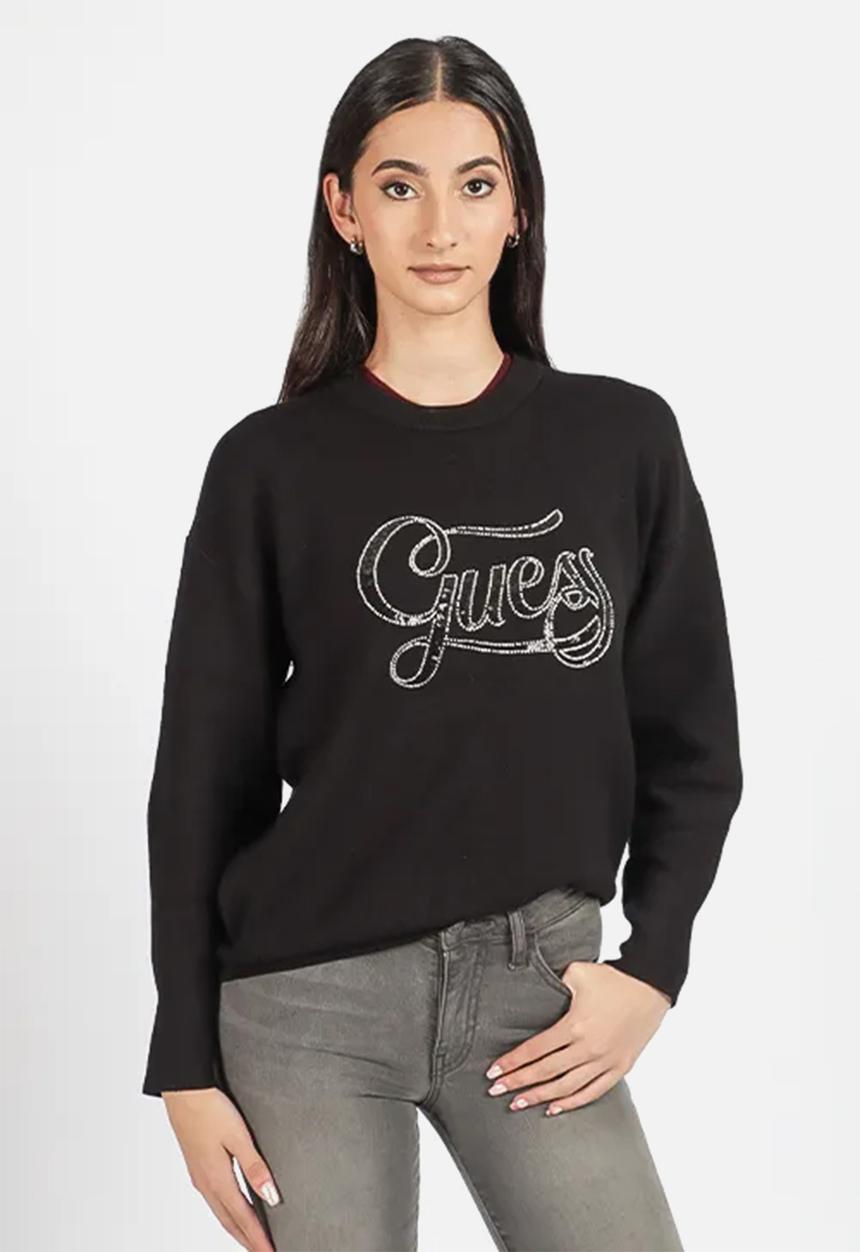 GUESS - Laura Logo Rn Ls Swtr - Jet Black