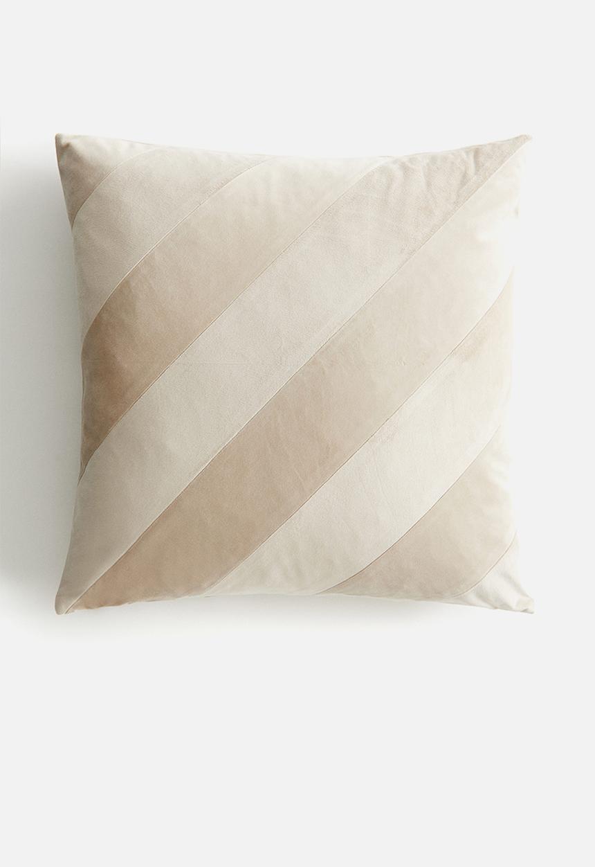 H&M - Striped velvet cushion cover - beige/striped