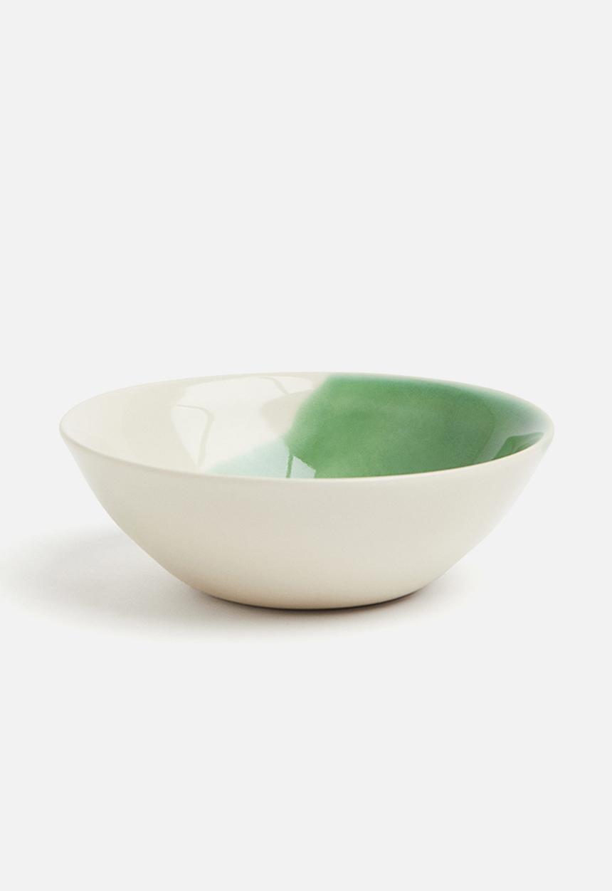 H&M - Hand-painted stoneware bowl - green/two-toned