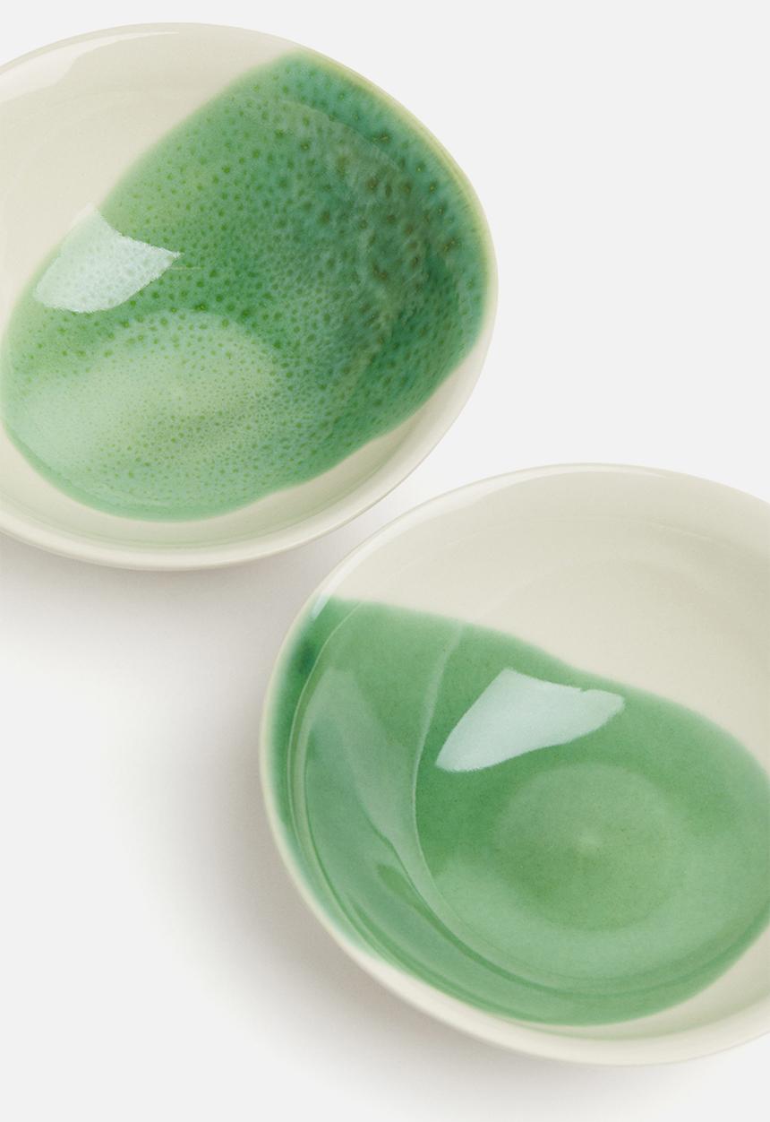 H&M - Hand-painted stoneware bowl - green/two-toned