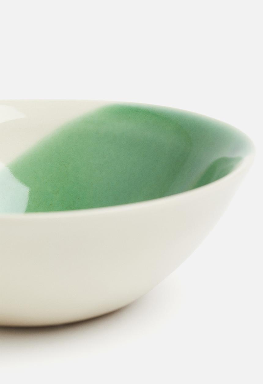 H&M - Hand-painted stoneware bowl - green/two-toned