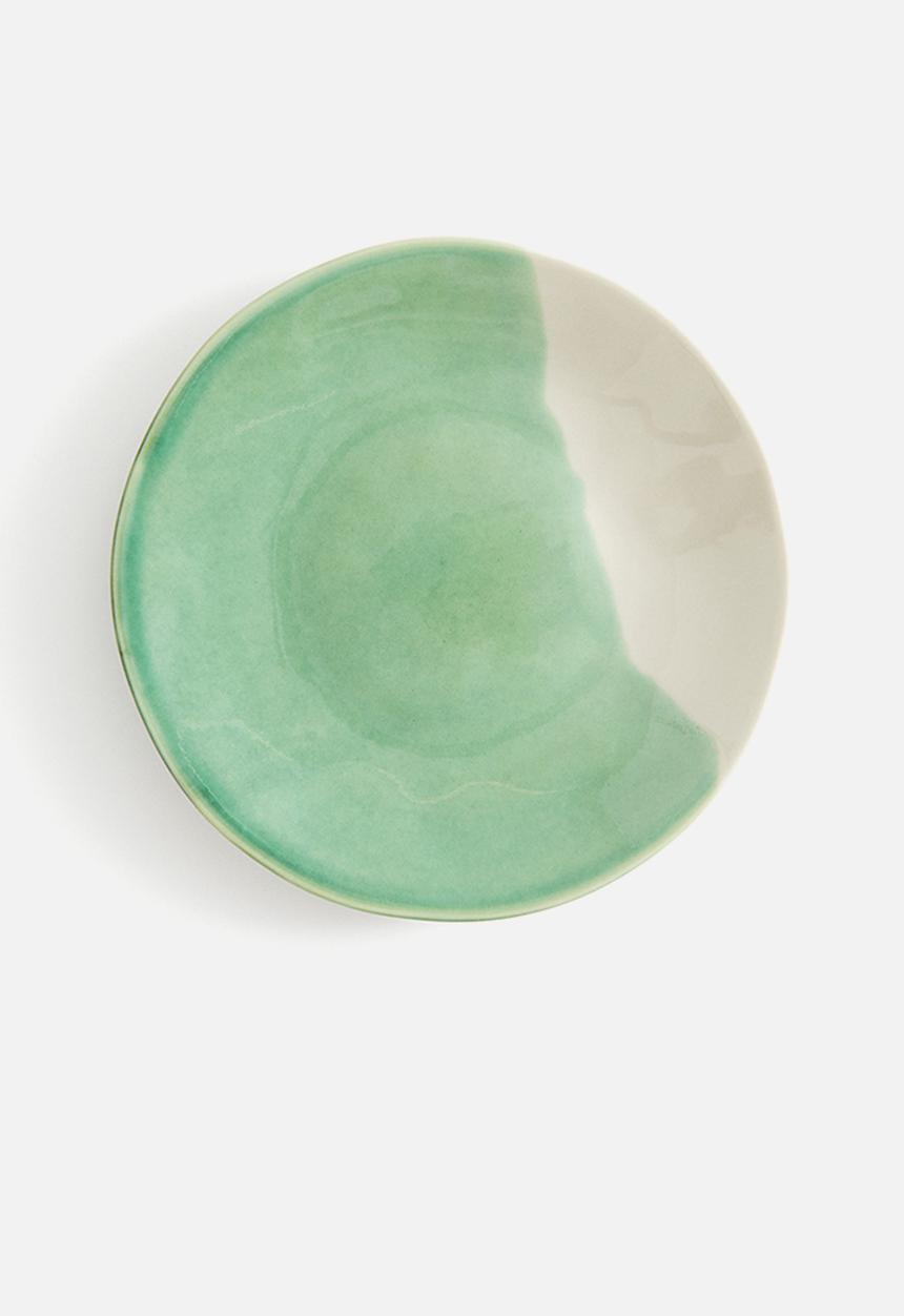 H&M - Hand-painted stoneware plate - green/two-toned