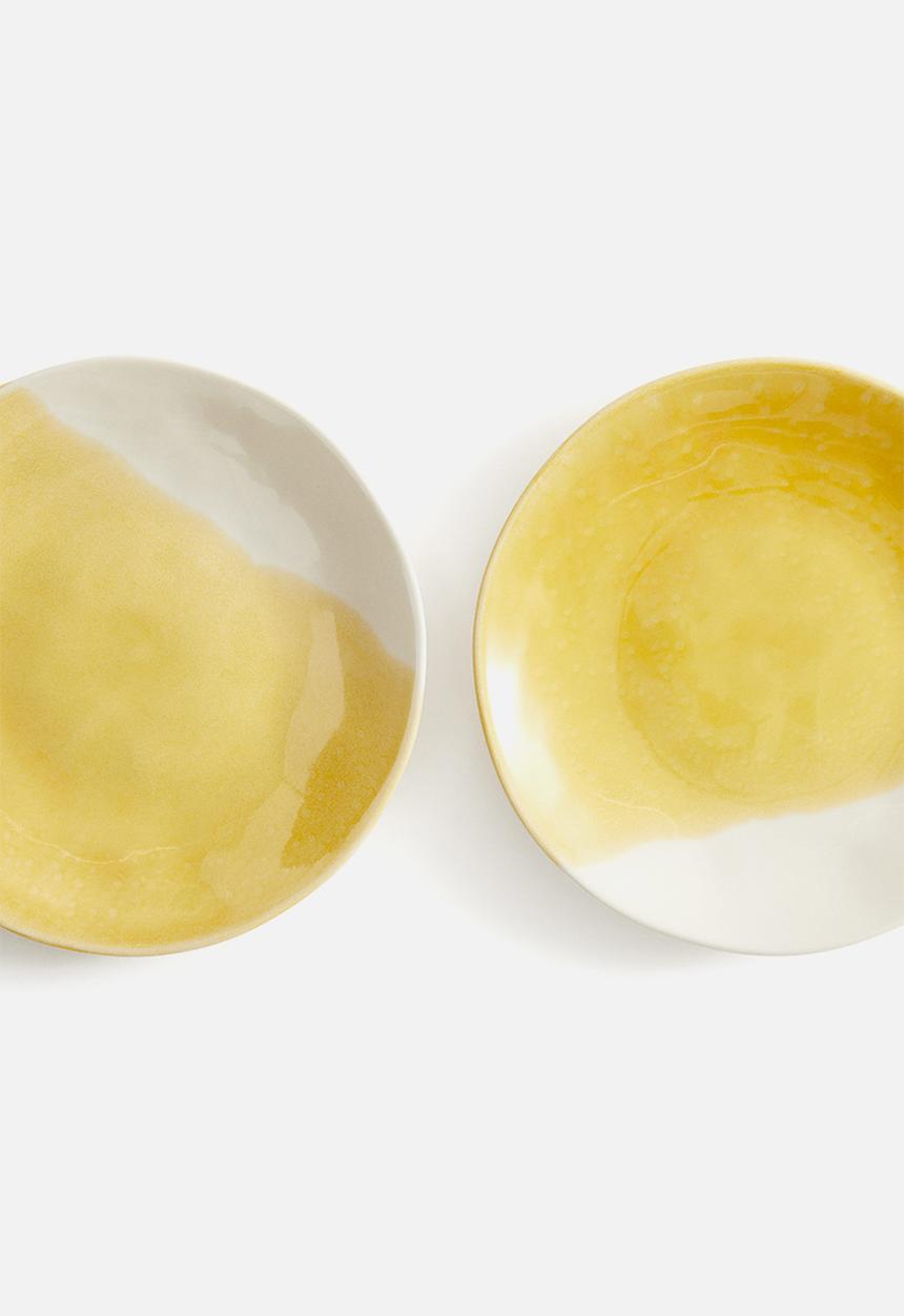 H&M - Hand-painted stoneware plate - yellow/two-toned
