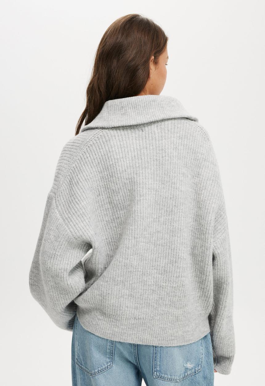 Cotton On - Luxe Half Zip Pullover - Grey Marle