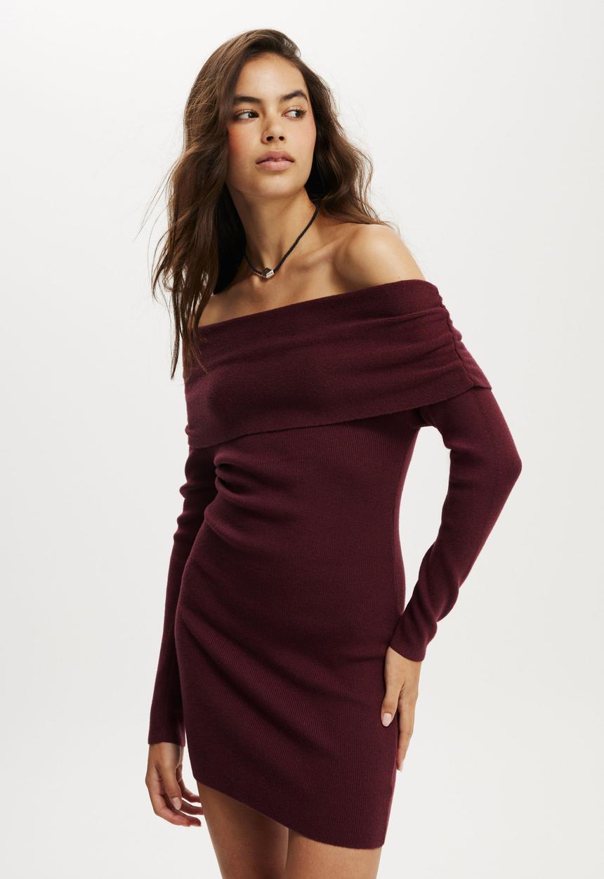 Cotton On - Everfine Gather Off Shoulder Mini Dress - Sour Cherry