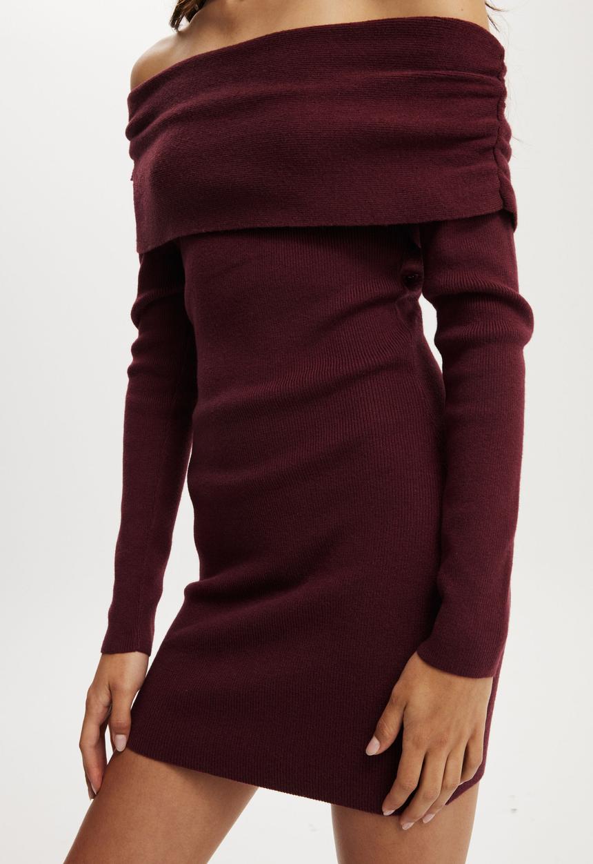 Cotton On - Everfine Gather Off Shoulder Mini Dress - Sour Cherry