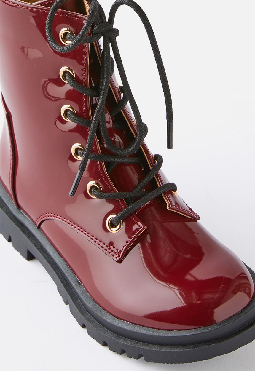 Cotton On - Combat lug boot - bordeaux patent