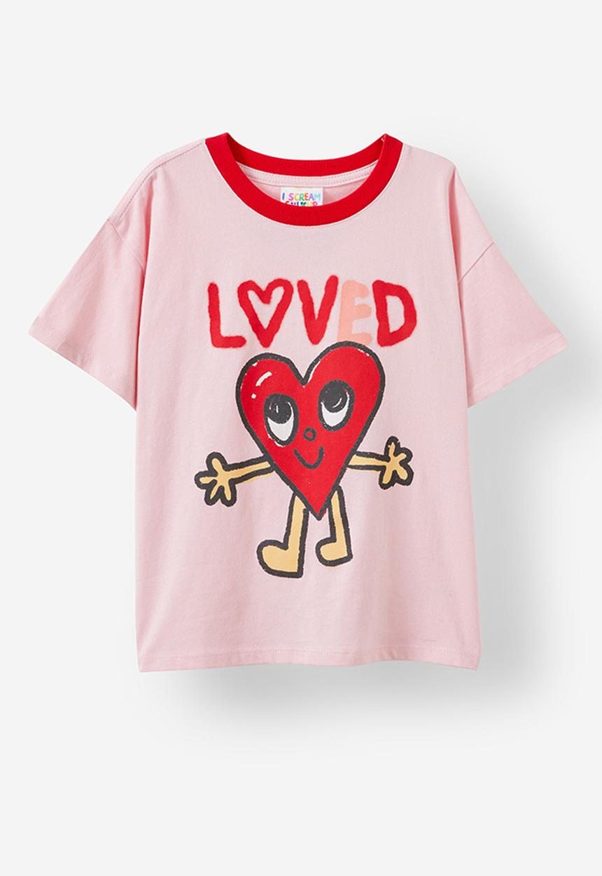Cotton On - License drop shoulder short sleeve tee - lcn isc love heart/blush pink