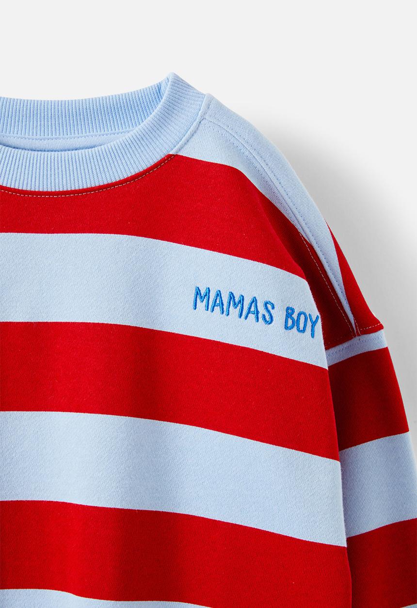 Cotton On - Sammy oversize crew - varsity red/dawn blue stripe/mama s boy