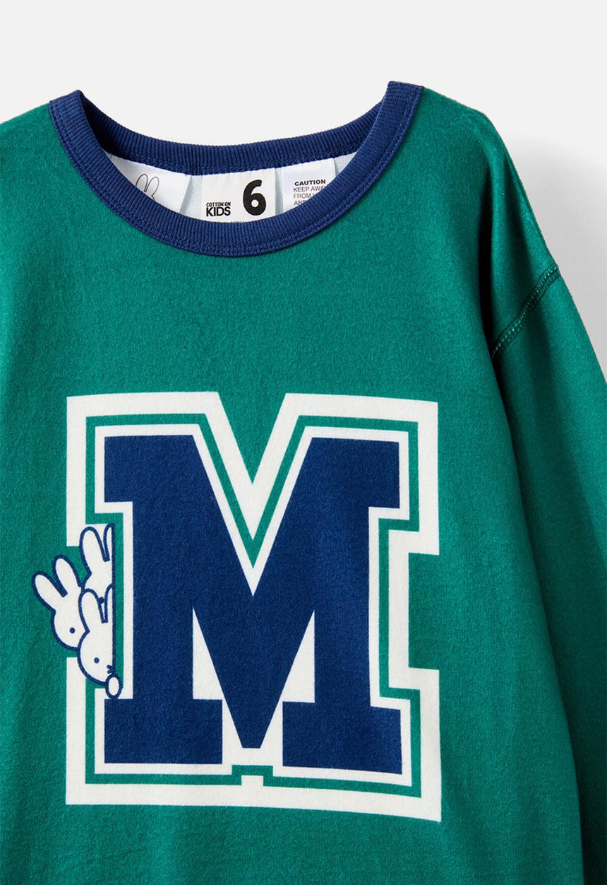 Cotton On - Chuck long sleeve pyjama set licensed - lcn mif varsity green/ peekaboo miffy