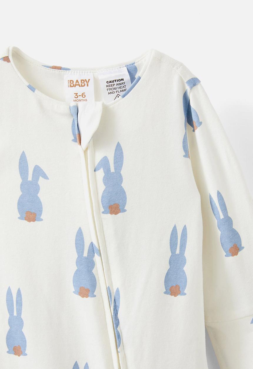 Cotton On - The long sleeve zip romper - dusty blue/bunny tails