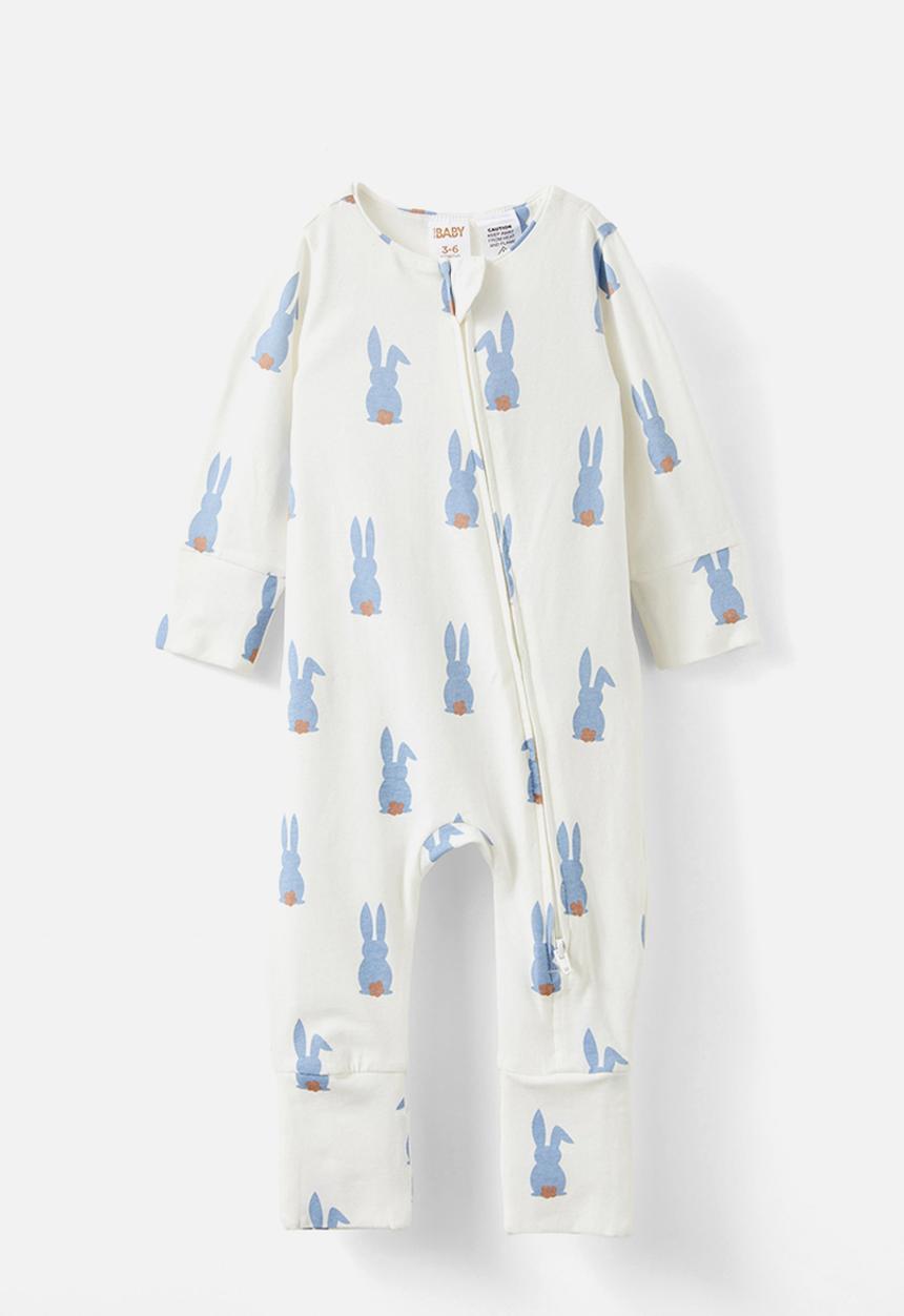 Cotton On - The long sleeve zip romper - dusty blue/bunny tails