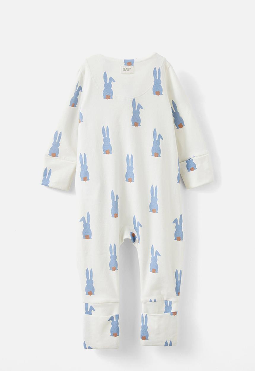 Cotton On - The long sleeve zip romper - dusty blue/bunny tails