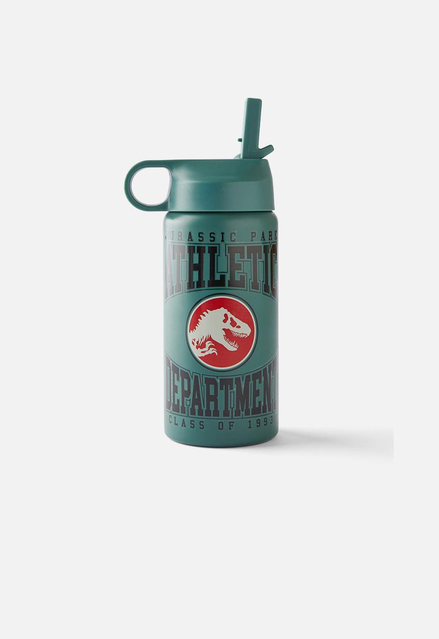 Cotton On - Kids metal drink bottle - lcn uni jurassic park/varsity swag green