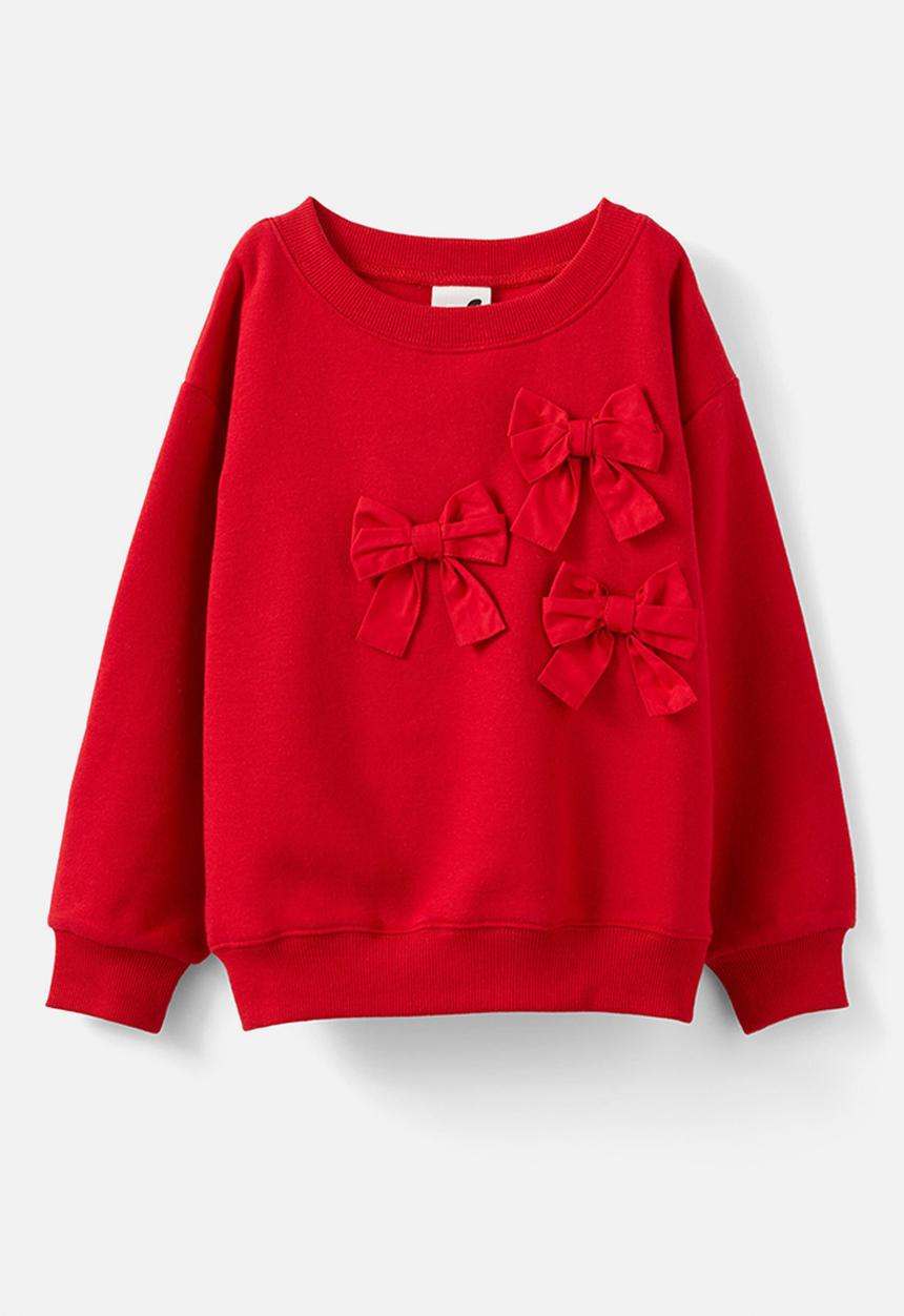 Cotton On - Dusty fleece crew - varsity red/bow applique