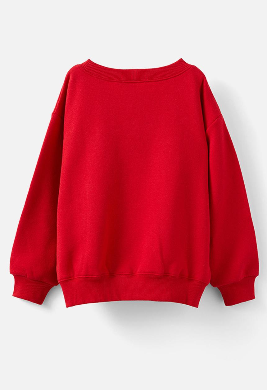 Cotton On - Dusty fleece crew - varsity red/bow applique