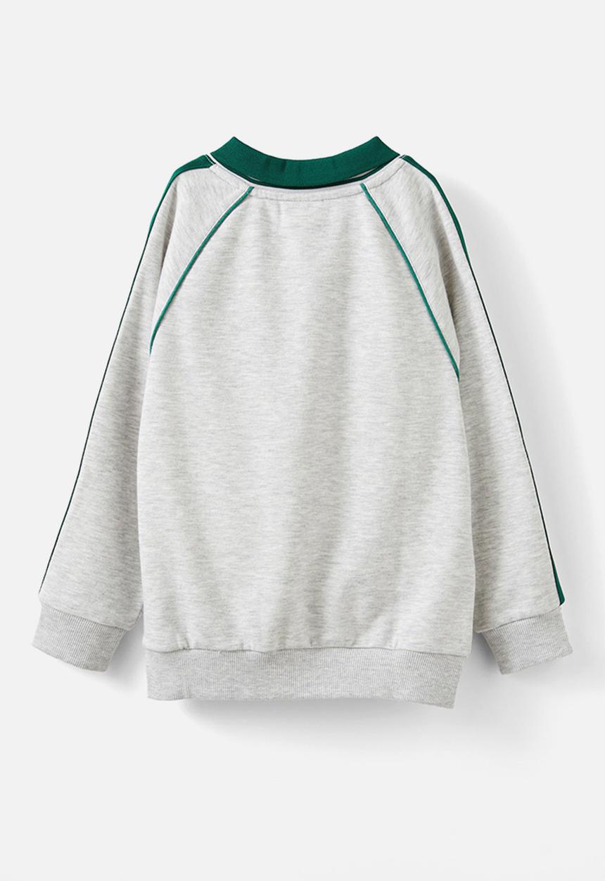 Cotton On - Polo collar fleece top - grey marle w/ varsity green trim