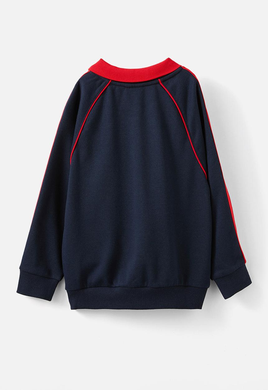 Cotton On - Polo collar fleece top - squid ink w/ varsity red trim