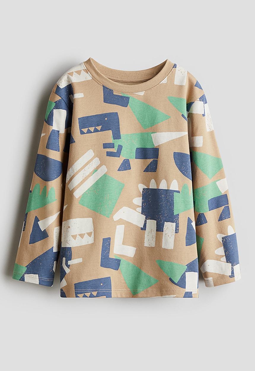 H&M - Printed jersey top - beige dinosaurs