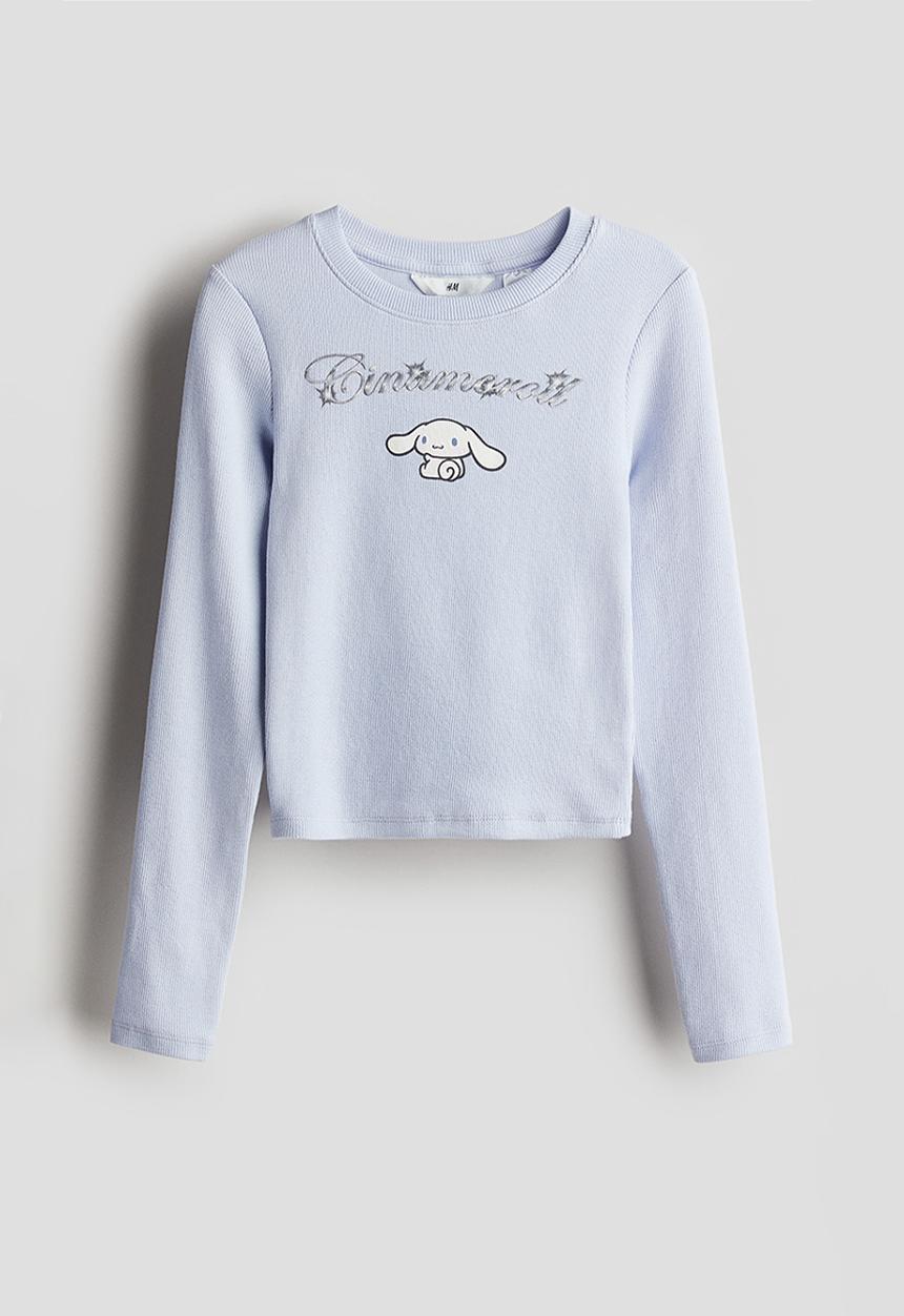 H&M - Print-motif jersey top - light blue cinnamoroll