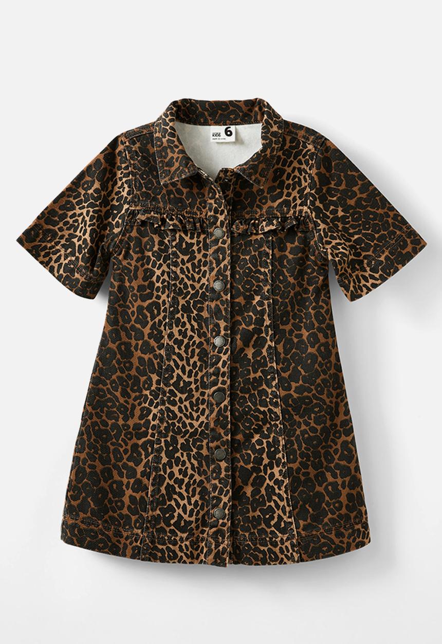 Cotton On - Maia short sleeve denim dress - taupy brown/leopard