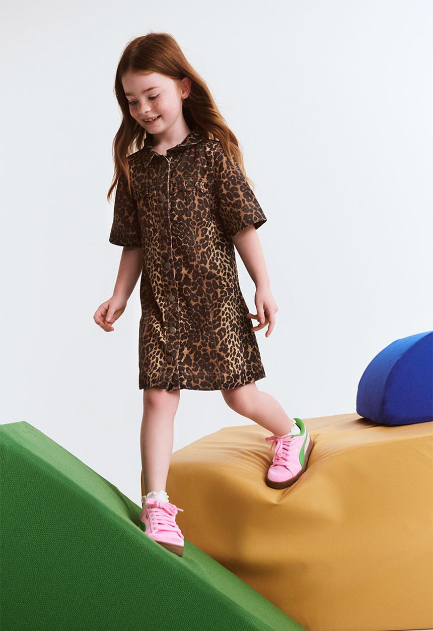 Cotton On - Maia short sleeve denim dress - taupy brown/leopard