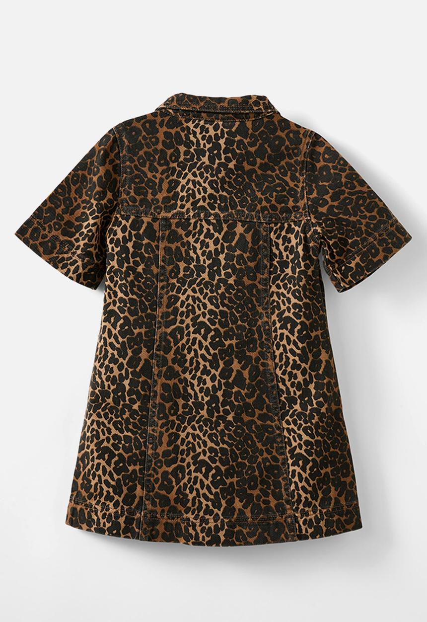 Cotton On - Maia short sleeve denim dress - taupy brown/leopard
