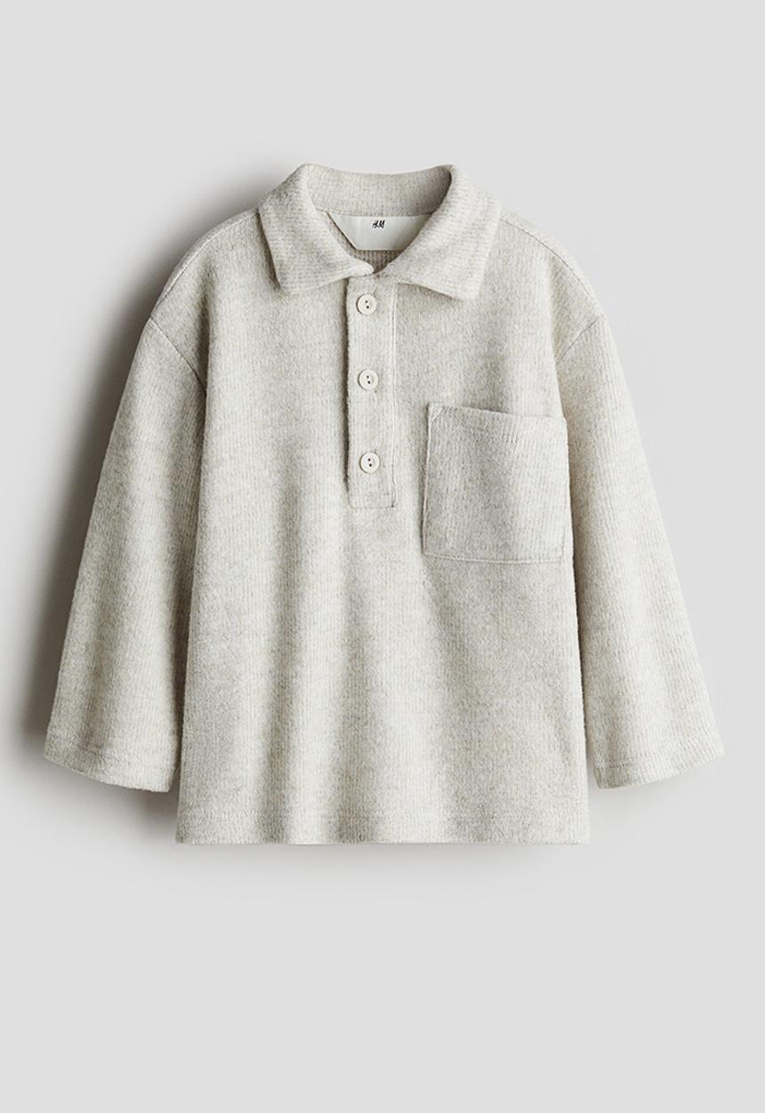 H&M - Rib-knit polo shirt - light grey 