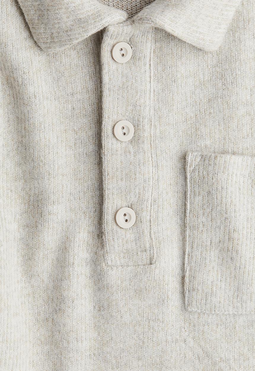 H&M - Rib-knit polo shirt - light grey 