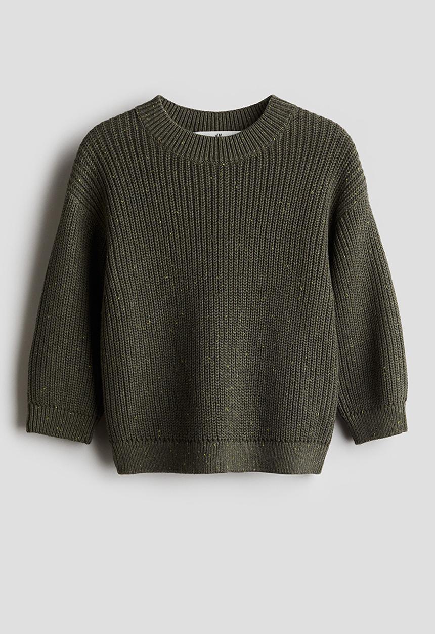 H&M - Rib-knit cotton jumper - dark khaki green